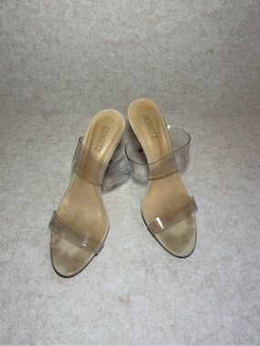 Schutz Ariella Suede Heeled Sandals Leather Beige Size US 9.5